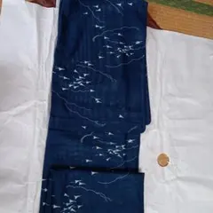 夏用着物 紺色 雲文様 鳥柄のサムネイル