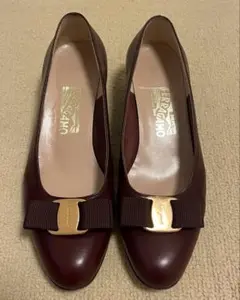 【美品】Ferragamo リボンパンプス　バーガンディ　7D 【最終値下げ】