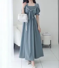 シャーリングワンピース（ロング丈）　オケージョンワンピース