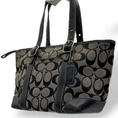 【美品】COACH ハンドバッグ シグネチャー キャンバス ブラック 美品 コーチ ハンドバッグ シグネチャー キャンバス レザー 黒