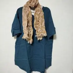 Vネック　ガーゼ チュニック ブルー系　グリーン系 五分袖　ハンドメイド