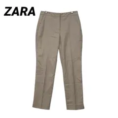 【ZARA】 ハイウエストスラックス M 薄茶色 フロントホック&ボタン