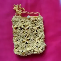 ハンドメイドサマーヤーン裏地付きポシェットイエロー