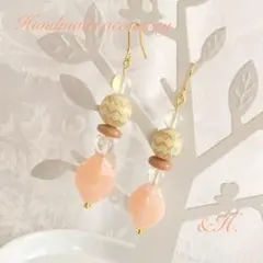 【No.180】天然石ホワイトオパール&ホースアイストーン ピアス