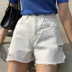 【輸入品】DAZY ステッチデニムショートパンツ ダメージ ホワイト