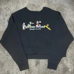 刺繍 白足ミッキーフレンズ ディズニー スウェット ブラック ヴィンテージ