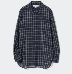 UNIQLO イネス　コットンシアーチェックシャツ　ブラック系　XL