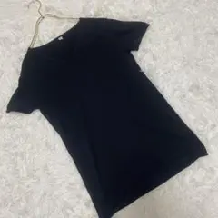 ユニクロ【L】サマーニット Vネック Tシャツ ブラック 綿100% 半袖