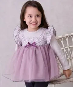 美品♡プティマイン♡お花チュールドッキング長袖T チュニック スリップスラップ