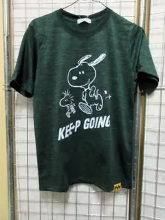 J237/スヌーピー メンズ 半袖 Tシャツ カチオンドライ 柄 緑 S