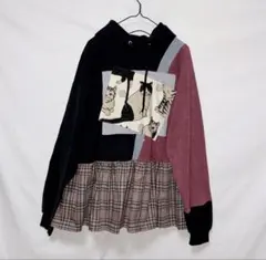 No.1191『古着リメイクパーカー、スウェット、チュニック、猫』