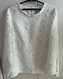 花柄刺繍 長袖ブラウス ホワイト
