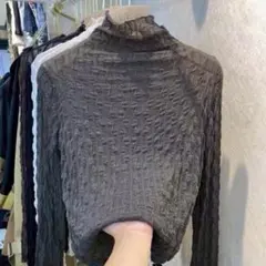 シアーカットソー　シアー　タートル　インナー　重ね着　グレ　灰　シースルー　便利