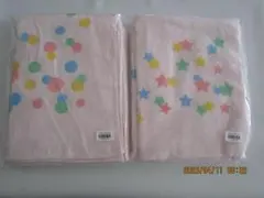 新生児＆ベビー・湯上りタオル・星柄・水玉　ピンク2枚セット・泉州タオル・日本製