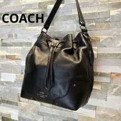 美品　COACH　コーチ　ワンショルダーバッグ　レザー　本革　巾着　ブラックのサムネイル