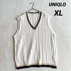 【ユニクロ】ケーブル編み Vネックニットベスト (XL) オフホワイト