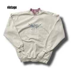 USAvintageアメリカ古着パステルカラーレトロスウェットダブルカラー花刺繍