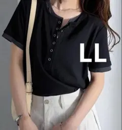 RANAN 配色レイヤードヘンリーネックＴシャツ　LLサイズ
