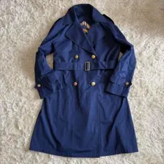 バーバリー 金ボタン ダブル トレンチコート ブルー ノバチェック ベルト