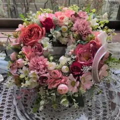 造花フラワーリース セール春よ来い６ W40cm前後リーフ先端迄
