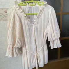 NICE CLAUP プリーツ五分袖ブラウス