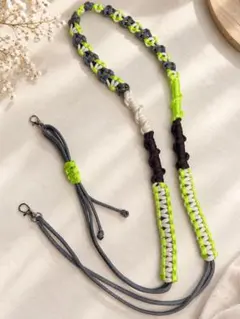 長さ調節可能 パラコード ショルダーストラップ グレー×ダークブラウン×ネオン