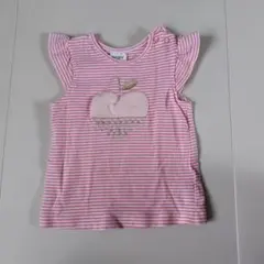 ピンクボーダー アップル刺繍 フリル袖 Tシャツのサムネイル