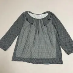 NATURAL BEAUTY BASIC 五分丈 フリル付きチェック柄ブラウス