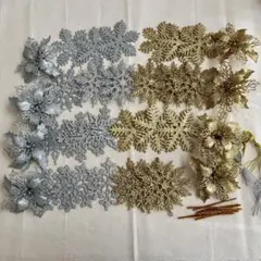 ☘️クリスマスツリー　オーナメント　32個セット　紐付き　きらきら　雪　造花