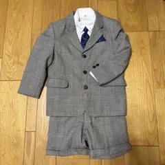 【5点セット】120cm グレー系チェック フォーマル スーツ 入学式 卒園式