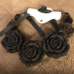 ビーズ バラ チョーカー 黒 茶色