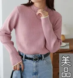 【美品】DISCOAT モチモチリブパイピングハイネック　ピンク