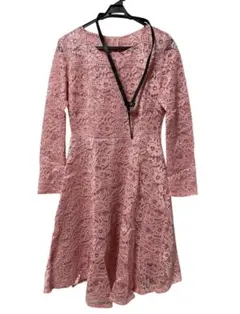 総レースピンクAライン ドレス　結婚式　お呼ばれワンピース