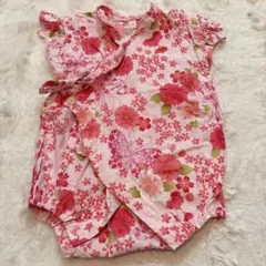 花柄ピンクロンパース 80サイズ 甚平風 夏