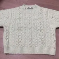 ZARA パール付き半袖ニット ミントグリーン
