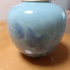 未使用　深川製磁　色絵彩磁　芙蓉　夏型6号花生