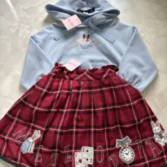 新品未使用タグ付き♡メゾピアノ♡アリス♡赤チェックスカート ♡120センチ