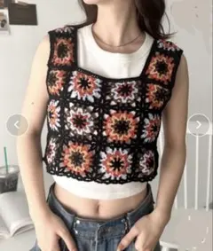 グラニースクエア クロシェ編み ニットベスト ビスチェ　新品未使用