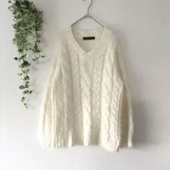 Rose Farm ケーブル編み ニット 【M】Vネック ホワイト
