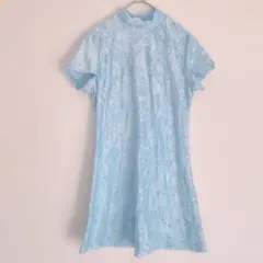 HANA 半袖水色ワンピース L ボア レディース かわいい Aライン