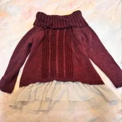 axes femme アクシーズファム フリルチュール付 ニット ワインレッド