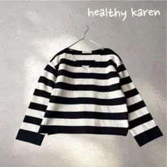 810＊ヘルシーカレン【M】長袖ニット　ボーダー 　Vネック　ホワイト　ブラック