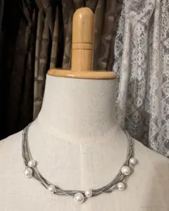 百貨店購入✽８本のシルバーチェーン＆パールのネックレス