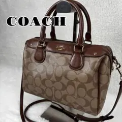 コーチ　2way ハンドバッグ　ショルダー　シグネチャー　PVC ブラウン