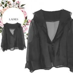 【LADIES】日本製フリル付ボレロ♡シースルー薄手♡高級感フォーマル【13】黒