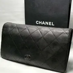 CHANEL マトラッセ ココマーク 2つ折り長財布 ラムスキン ブラック
