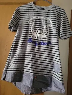 drug stores ストライプふたさん刺繍Tシャツ