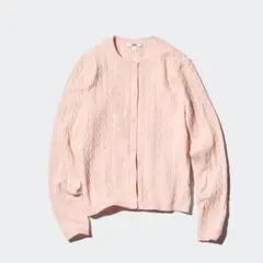 ユニクロ ケーブルクルーネックカーディガン ピンク L