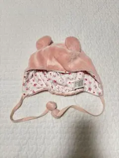 ピンク フリース 耳付き帽子　うさぎ帽子　ミキハウス