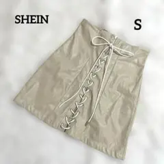 《SHEIN》レザー　ミニスカ　編み上げ　ベージュ　00s y2k 海外girl